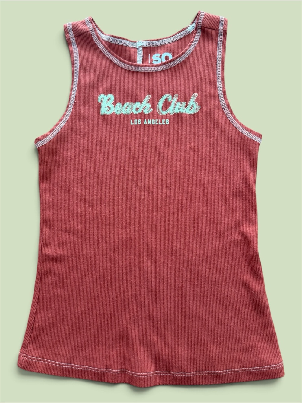 SO Jr' Ribbed Tank Top - Rusty brown with Lime green words.